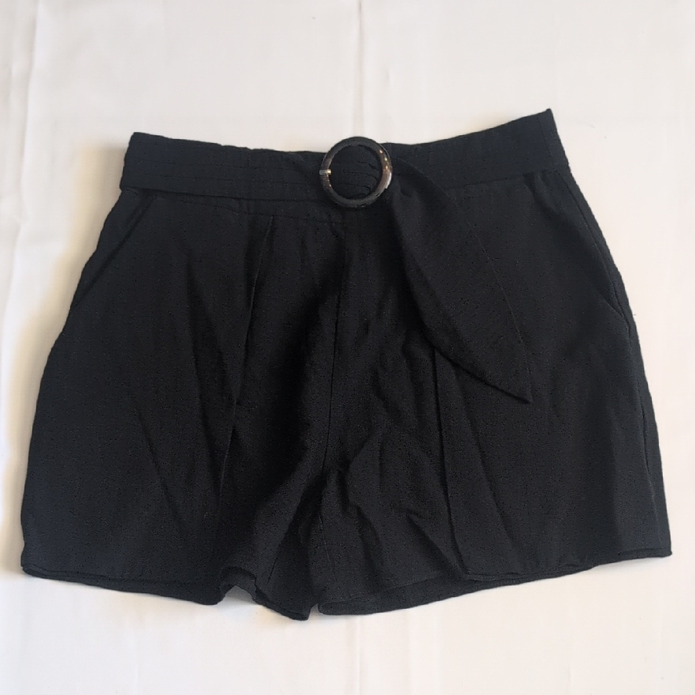 CeCe Black High Waist Women's Shorts with Belt